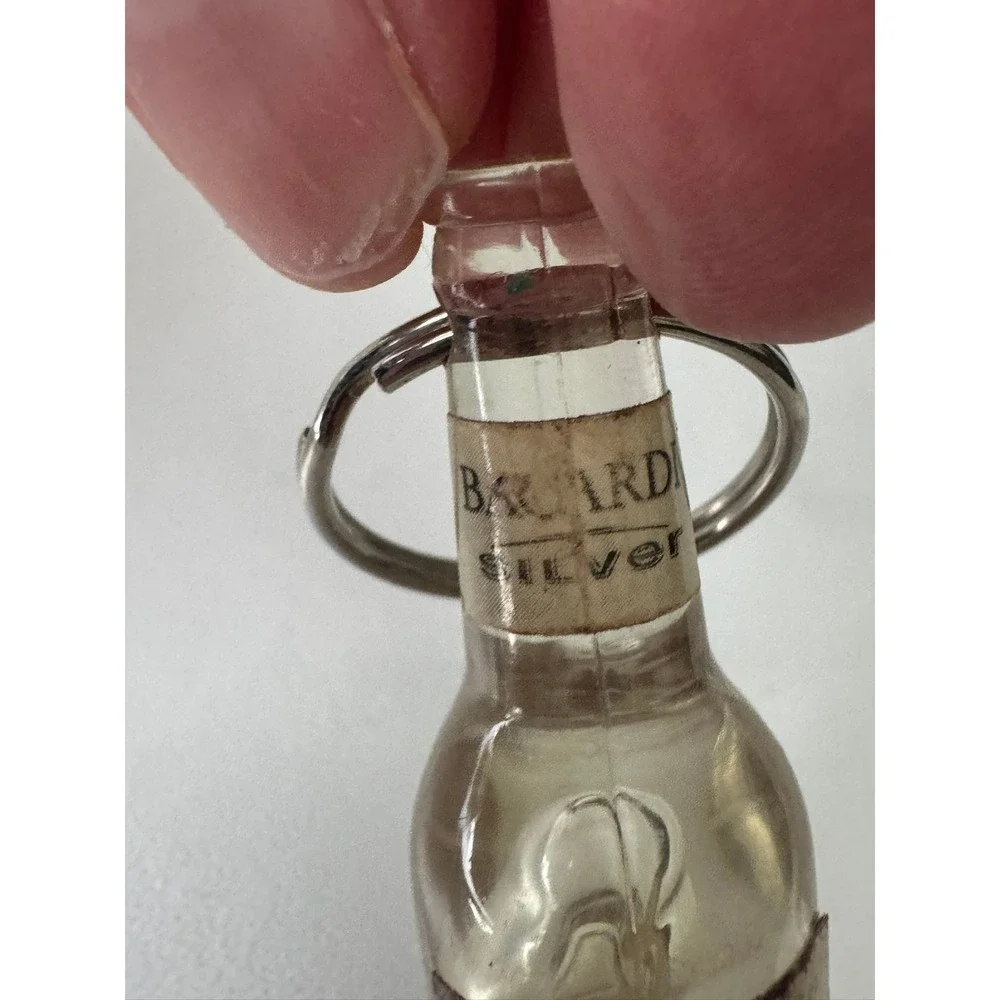 Bacardi Silver Miniature Bottle Keychain Clear Alcohol Promo Bottle Opener‎